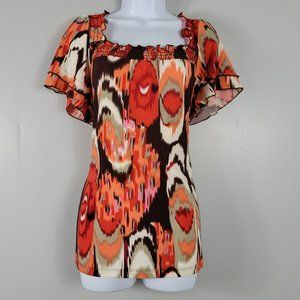 Like New Orange & Black Short Sleeve Blouse, size XL